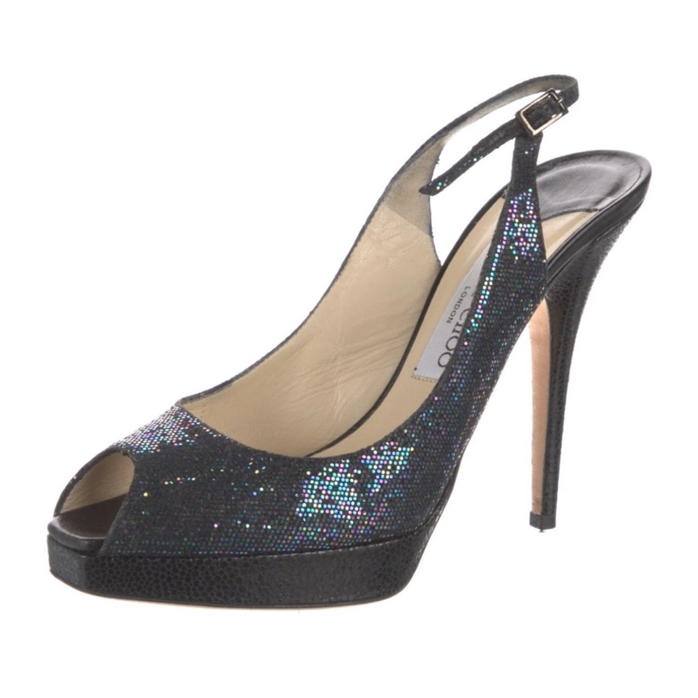 Jimmy Choo Glitter Sequin Embellishments Slingback Pumps Sz European 41 US 10.5